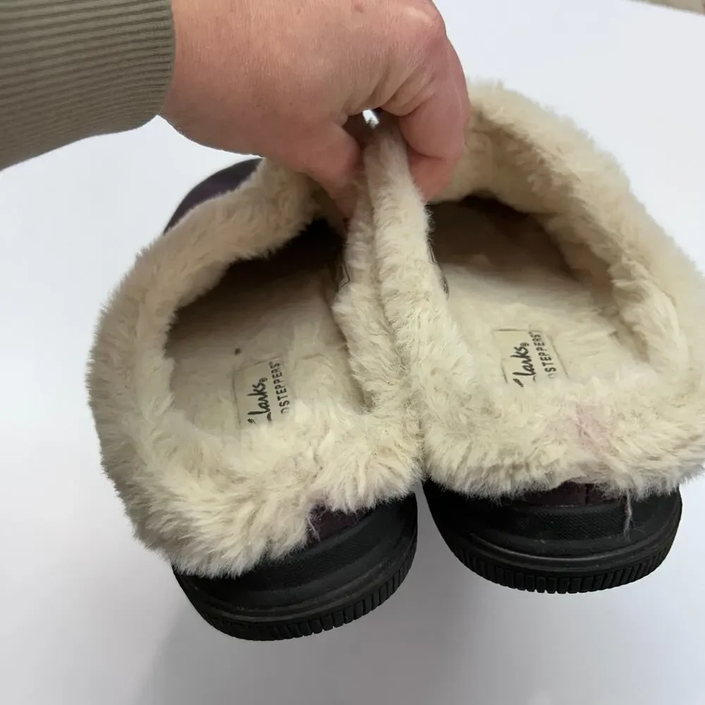Clarks Faux Fur Clog Slipper 11 Purple Slip On Cozy - Picture 6 of 8